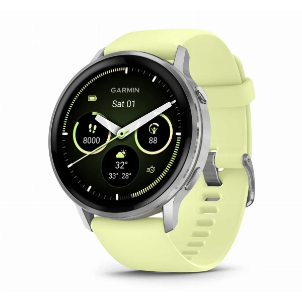 Garmin Venu 4 45mm Silver Bezel with Citron Silicone Band, серебристый