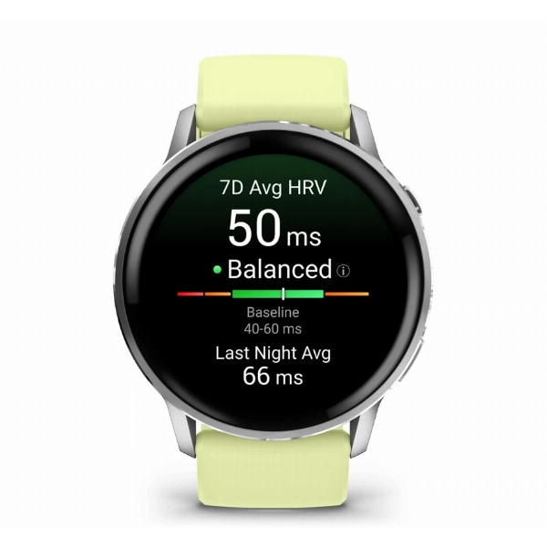 Garmin Venu 4 45mm Silver Bezel with Citron Silicone Band, серебристый