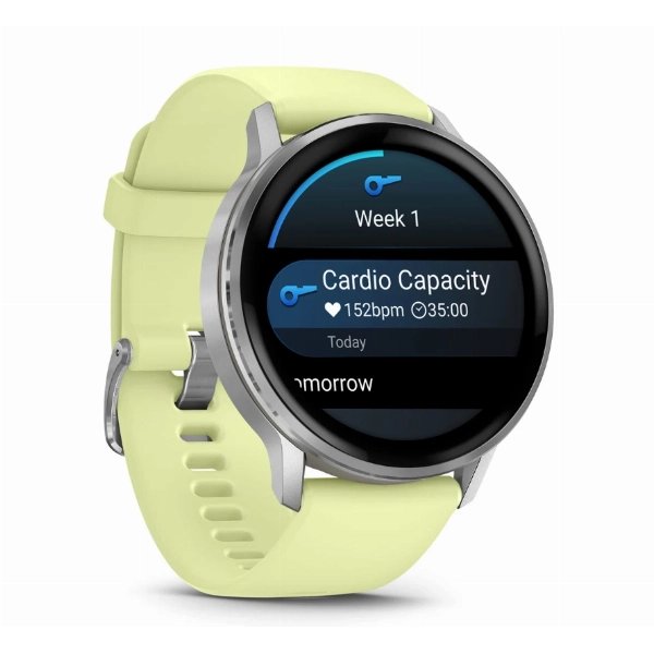 Garmin Venu 4 45mm Silver Bezel with Citron Silicone Band, серебристый