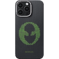 Чехол 16 Pro Max Pitaka Aries Tactile Woven case, Alien, черный/зеленый