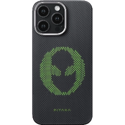 Чехол 16 Pro Pitaka Aries Tactile Woven case, Alien, черный/зеленый