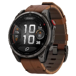 Умные часы Garmin Fenix 8 Pro, 51 мм, AMOLED Sapphire Carbon Grey DLC Titanium/Chestnut Leather Band