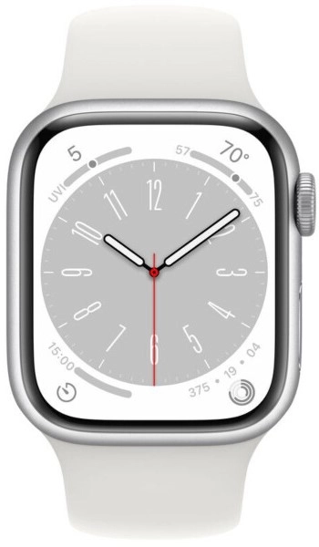 Умные часы Apple Watch Series 8 45 мм, M/L 160-210 мм, Aluminium Case with Sport Band, Silver