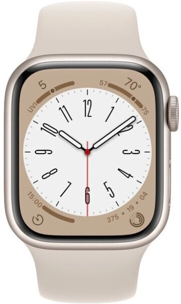 Умные часы Apple Watch Series 8 45 мм, M/L 160-210 мм, Aluminium Case with Sport Band, Starlight