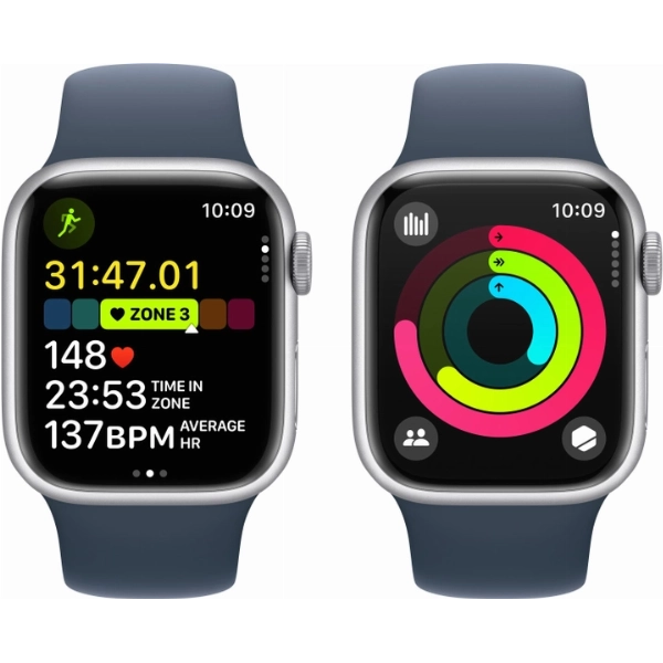 Умные часы Apple Watch Series 9 45 мм, S/M 130-180 мм, Aluminium Case with Sport Band, Silver