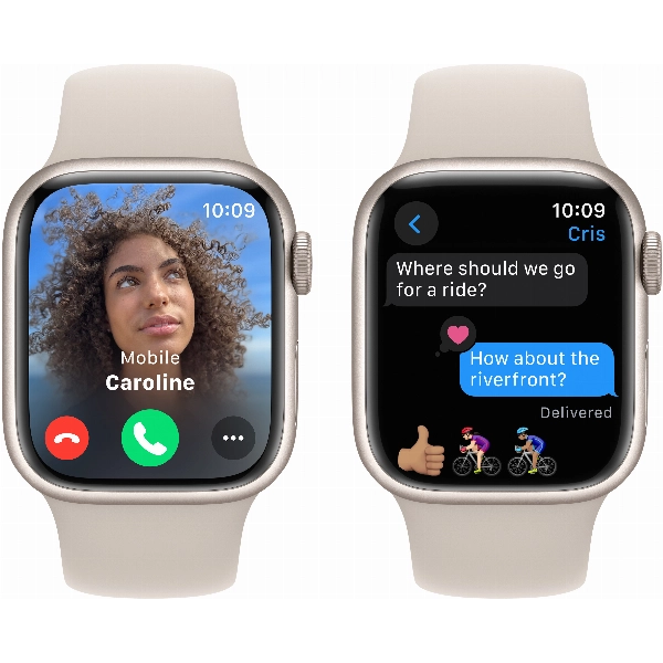 Умные часы Apple Watch Series 9 45 мм, S/M 130-180 мм, Aluminium Case with Sport Band, Starlight