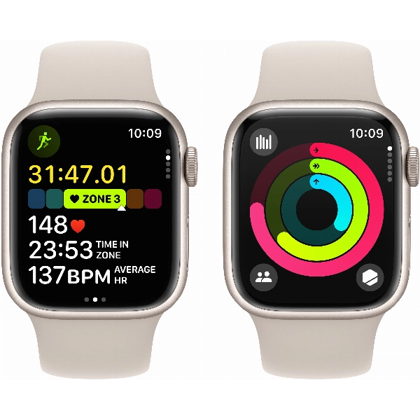 Умные часы Apple Watch Series 9 45 мм, S/M 130-180 мм, Aluminium Case with Sport Band, Starlight