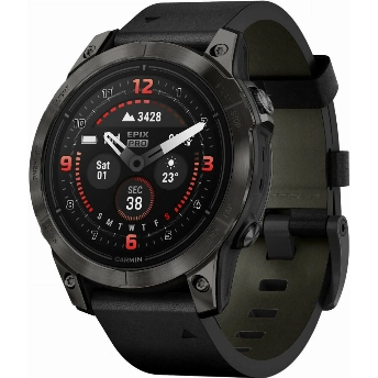 Часы Garmin Epix Pro Gen 2 Sapphire Edition, 47 мм, Carbon Gray Black Leather Band